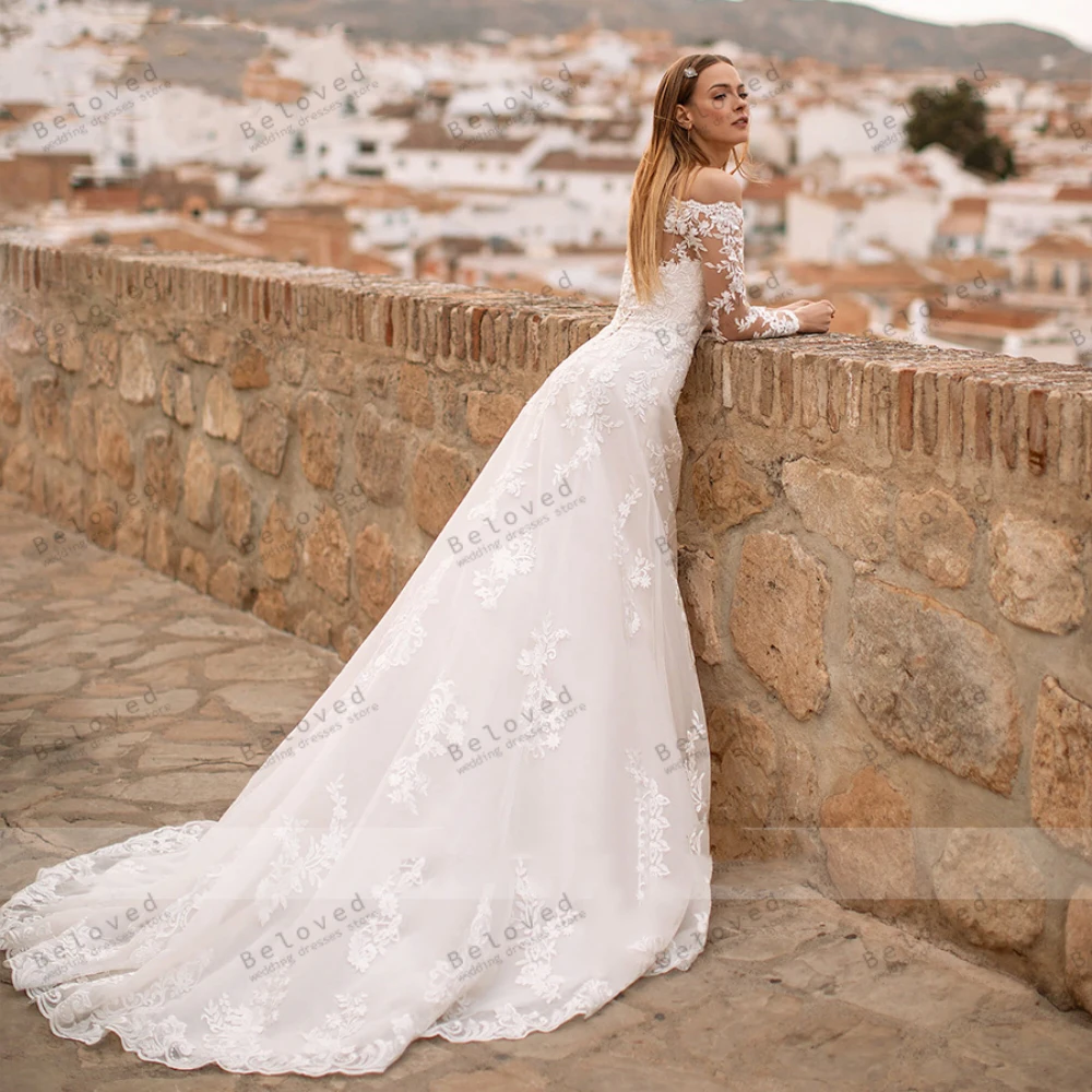 Gorgeous Wedding Dresses Vintage Bridal Gowns Lace Appliques Full Sleeves Robes For Formal Party Vestidos De Novia Customized 2