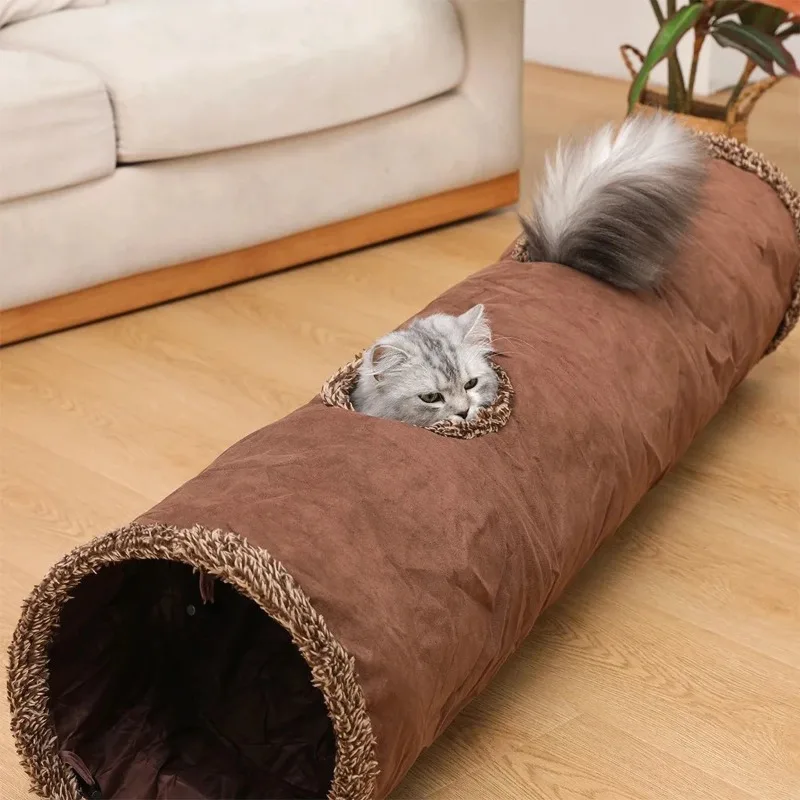 Collapsible Cat Winter Suede Tunnel for Puppy Rabbit Kitten Play Chase Hide Tunnel Interactive Bedding Toy Long Cats Tunnel