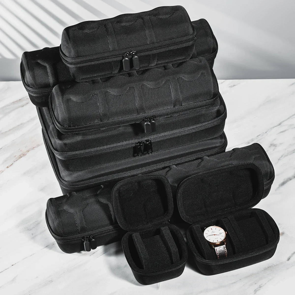 Travel Watch Organizer | 5-Slot Portable Watch Storage Case with PU & Velvet Lined ... - SKU PWSC1711 - UGI Packaging