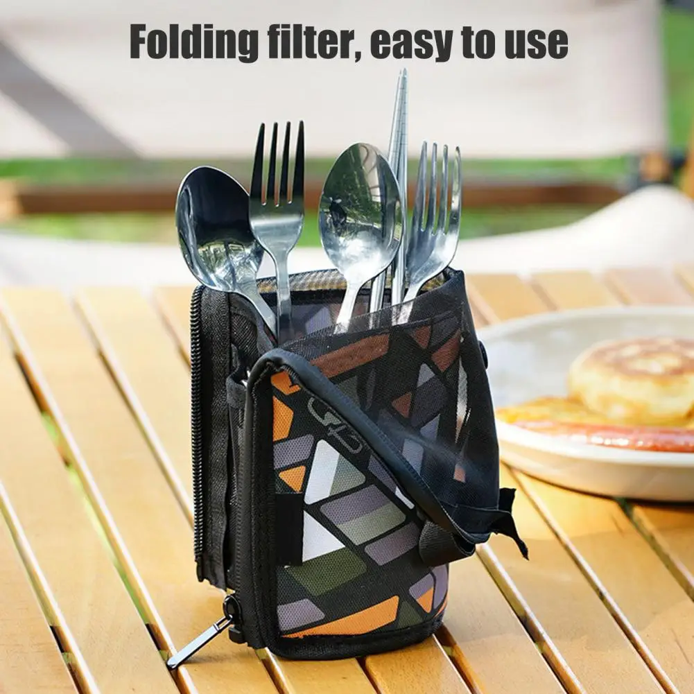 Cutlery Organizer Bag Utensil Storage Bag Waterproof Outdoor Cutlery Storage with Mesh Pocket for Travel Camping Picnic