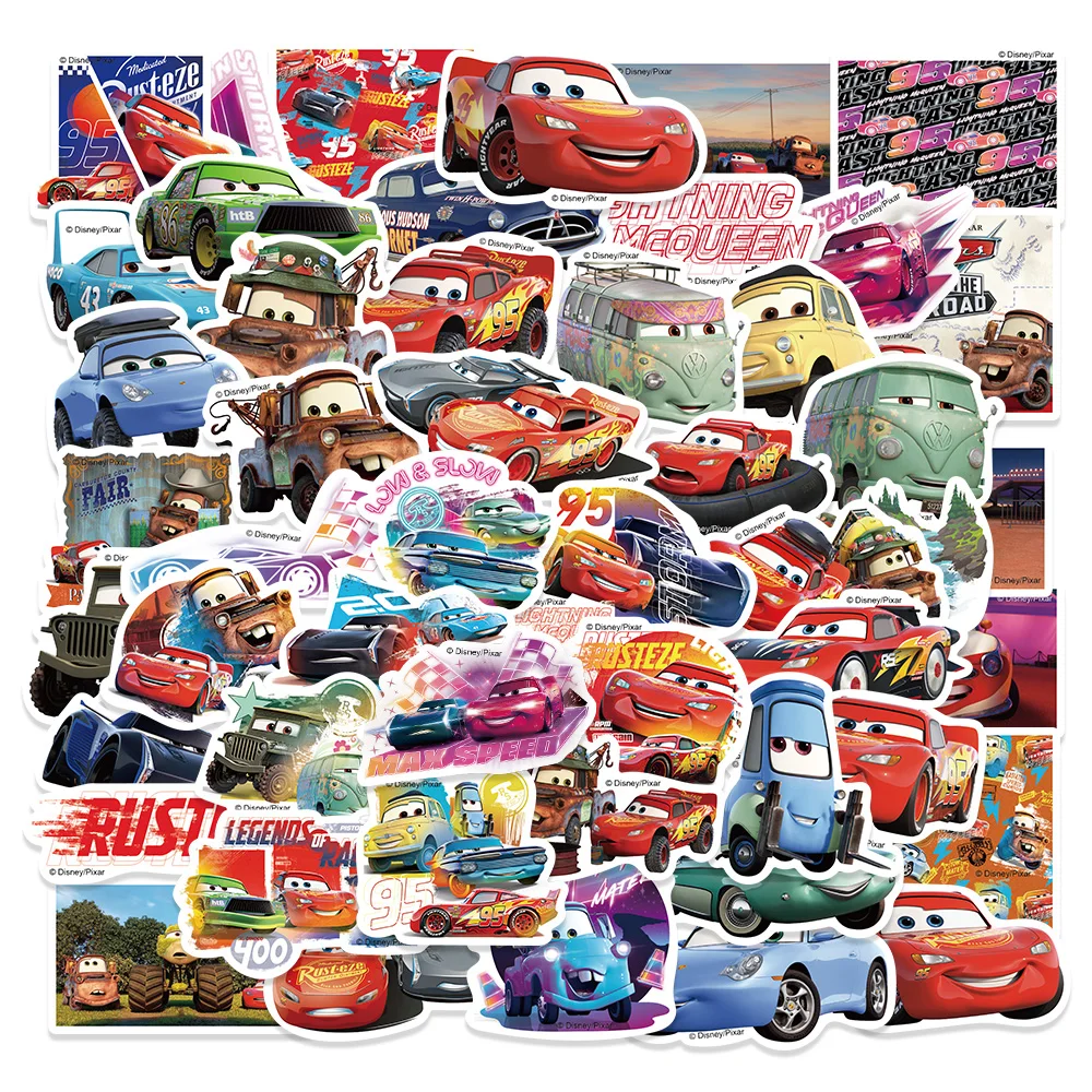 50Pcs Cartoon Disney Cars Lightning Mcqueen Stickers Skateboard Moto Laptop Adesivo Impermeabile Decalcomania Giocattoli Classici Per Bambini