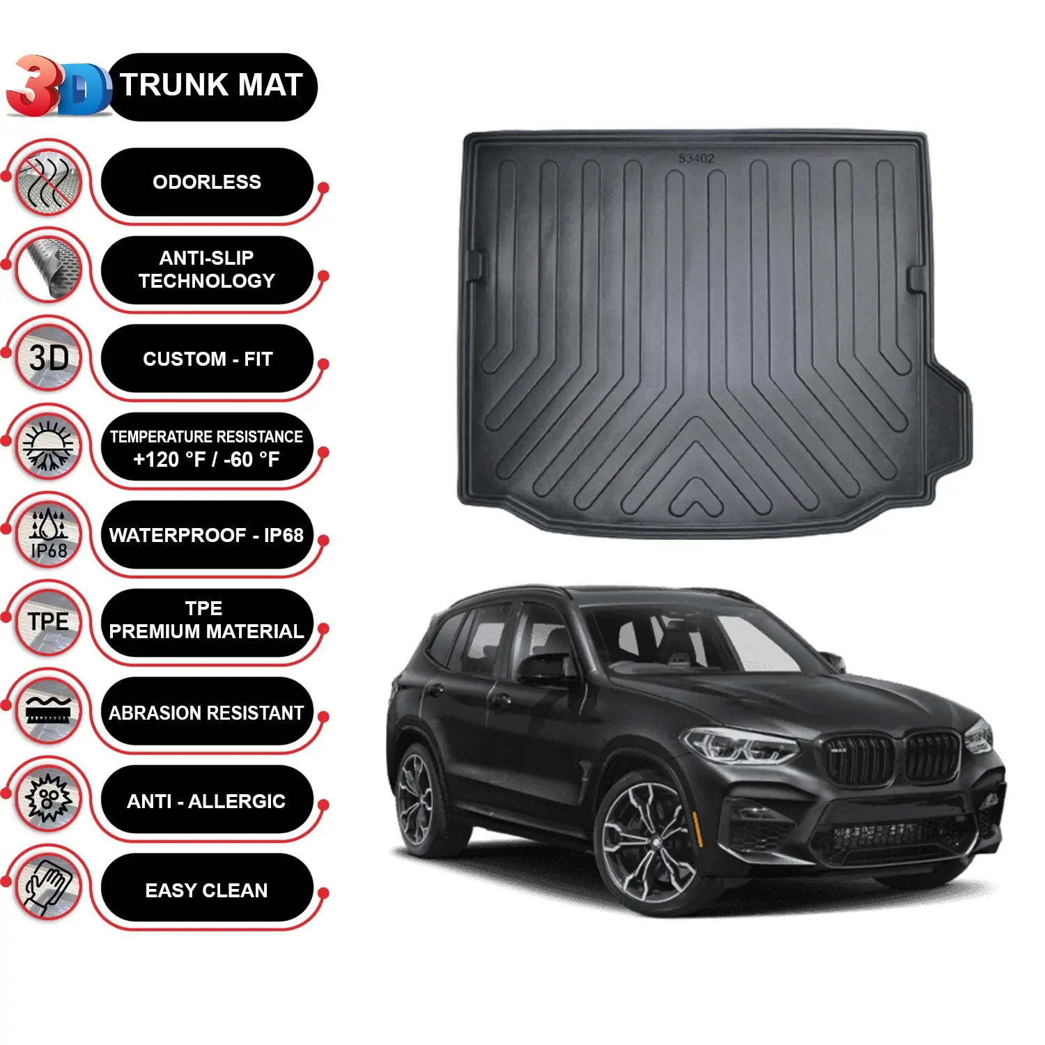 

BMW X3 2018-2023 Cargo Liner Rear Trunk Floor Mat