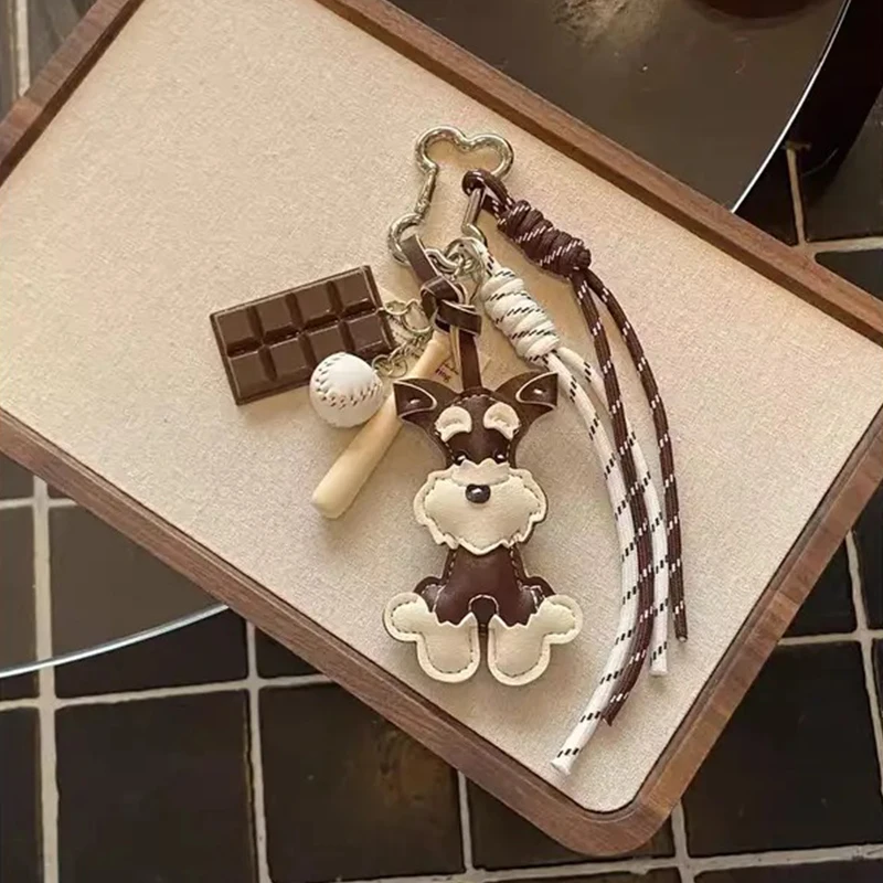 3D PU Leather Schnauzer Dog Keychains For Women Cute Bag Pendant Creative Car Hanging Ornaments Bag Accessory Key Chains Jewelry