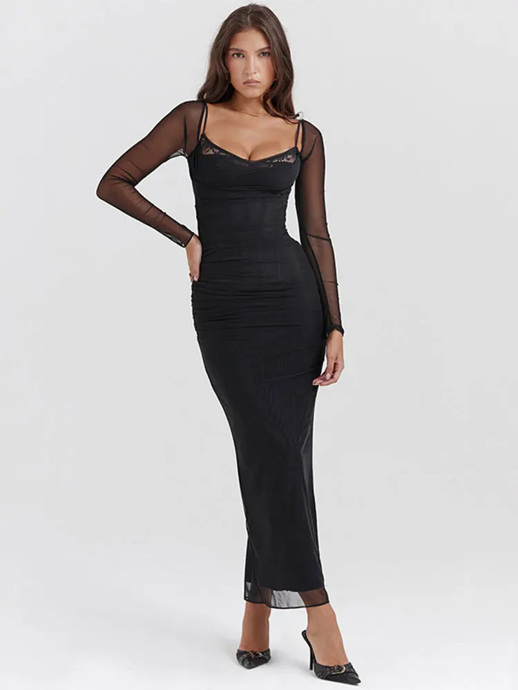 

Women Sexy Long Dress Fashion Long Sleeve Camisole Bodycon Dresses Female Autumn Elegant Club Party High Street Vestidos