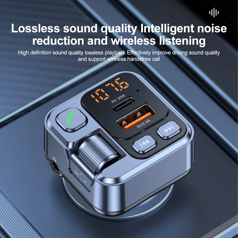 Car Bluetooth Receiver USB U Disk Read PD20w Fast Charging Digital Display Car Mobile Phone Adapter FM Transmiter For Cellphones