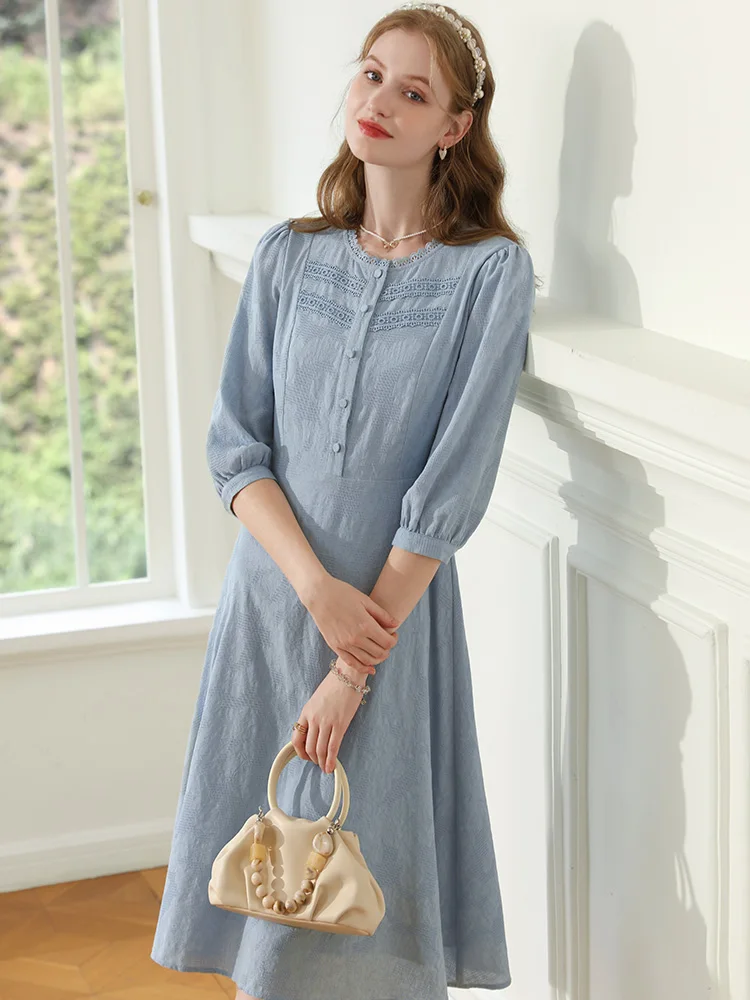 I BELIEVE YOU Blue French Dresses For Women Lace Collar Seven Lantern Sleeve Cotton 2024 Spring New A-line Lady Dress 2241095561 - AliExpress 200000345 I BELIEVE YOU Blue French Dresses For Women Lace Collar Seven Lantern Sleeve Cotton 2024 Spring New A-line Lady Dress 2241095561 - AliExpress 200000345