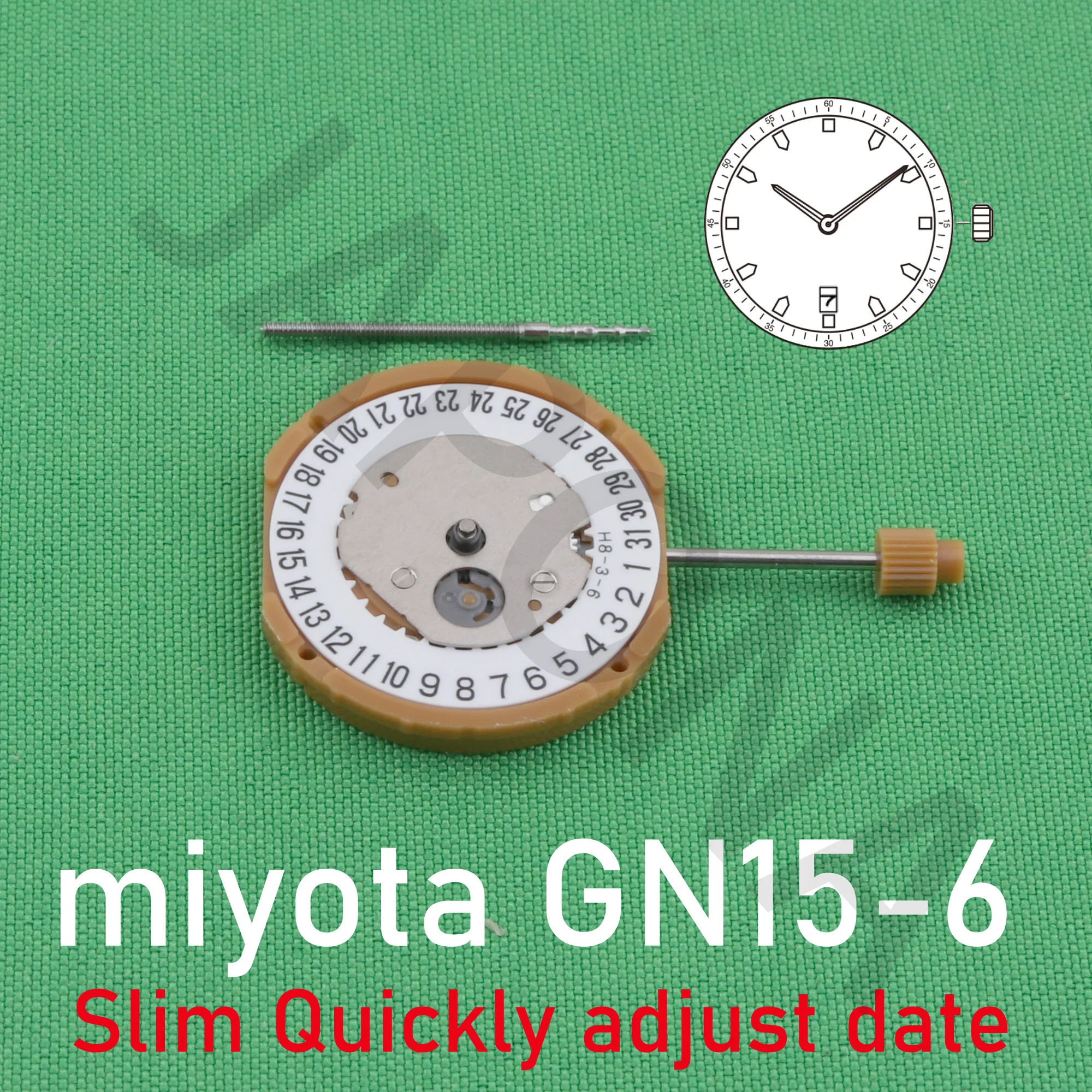 GN15 미요타 GN15-6 무브먼트, 일본 무브먼트, 2 핸드 쿼츠 무브먼트, 슬림 무브먼트, 빠른 날짜 조정