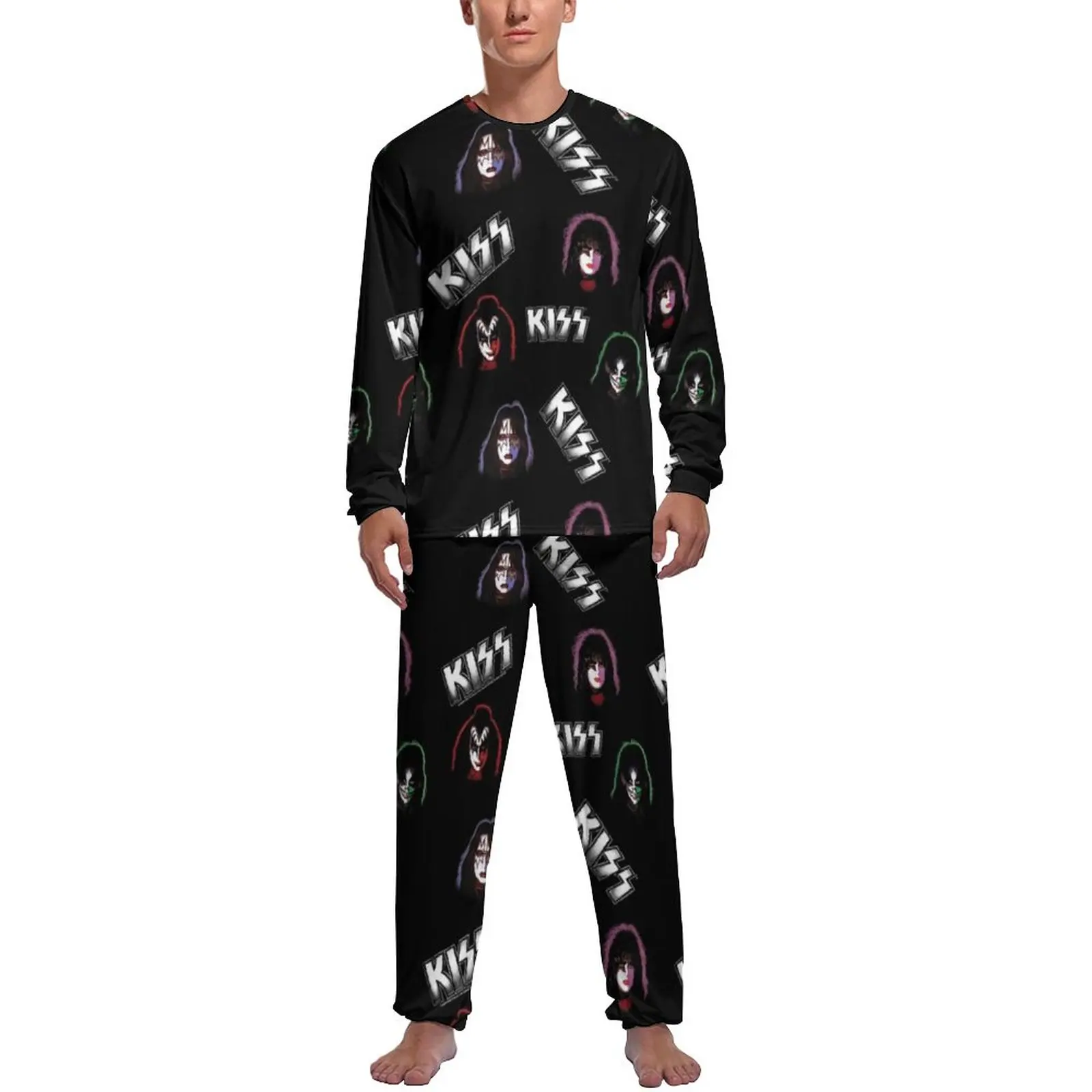 

Kiss Band Pajamas Long-Sleeve Rock Musician 2 Pieces Bedroom Pajama Sets Spring Mens Graphic Kawaii Sleepwear