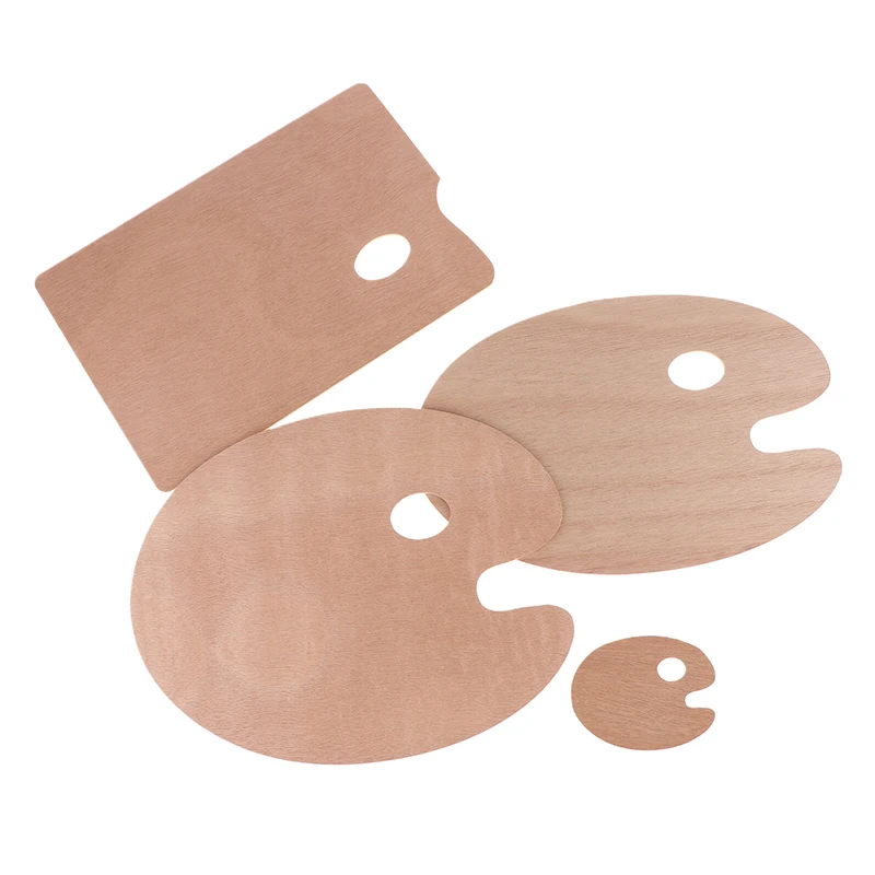 Wooden Paint Palette With Thumb Hole Watercolor Pallet Wood Painting Palette Color Mixing Oval Square Oil Paint Tray Palette 3