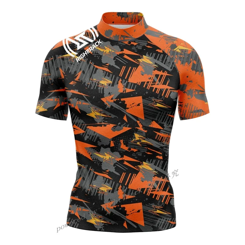 Men's Short Sleeve Surfing Shirt Champion Lycra Rashguard RIGHTTRACK For Surf Sportswear Beach UV Swimwear UPF50 Clothes sports shirt