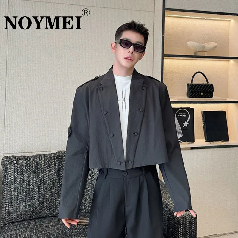 

NOYMEI Solid Color Koran Style 2024 Spring Men's Short Jacket Turn-down Collar Fashionable New Trendy Male Coat Black WA4031