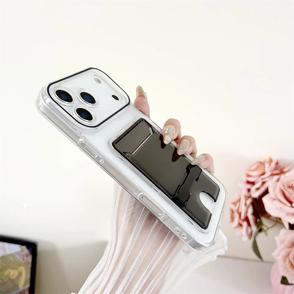Transparent Card Holder Wallet Case with Folding Stand and Candy Color Finish