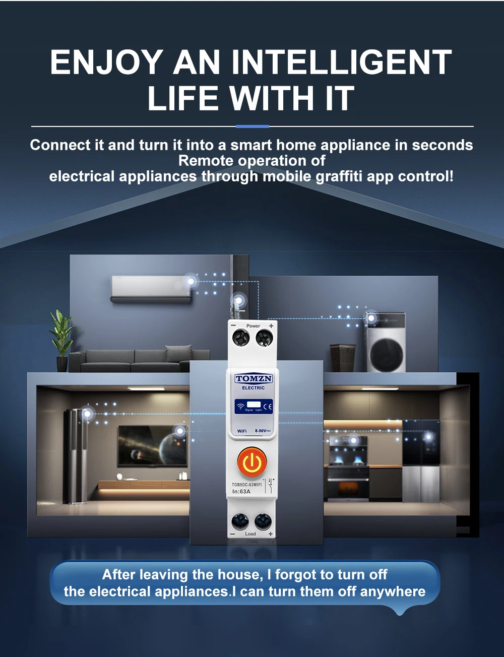 TOB9DC 8-90V DC 1-63A WIFI Smart Circuit Breaker TUYA Smart life Led control swi