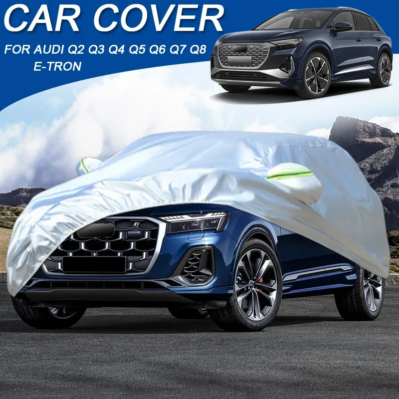 아우디 Q2 Q3 Q5 Q4 Q6 Q7 Q8 E-TRON SPORTBACK 차량용 자외선 차단 210T 폴리에스터 방수 커버, 햇빛 가리개, 먼지 방지, 외부 자동차 액세서리