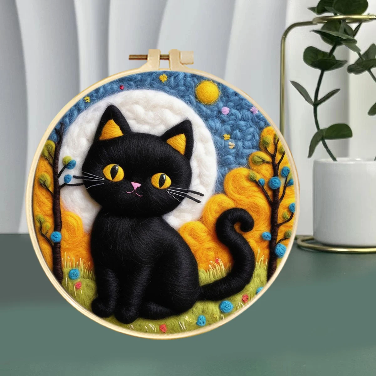 Diy Felt Kit Wool Felting Painting With Frame Animal Cat Wool Needle Felt Picture Kit Craft New Gift