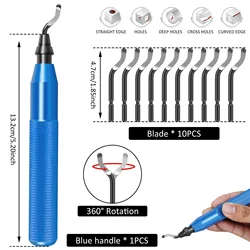 Deburring Tool Kit with 40 Extra HSS Blades for Precision Metal and 3D Printed Edge Finishing (Blue 11PCS)