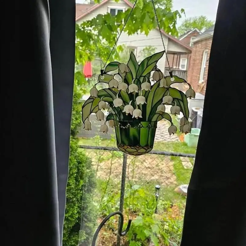 Window sun catchers stained glass lily of valley for any room garden outdoors