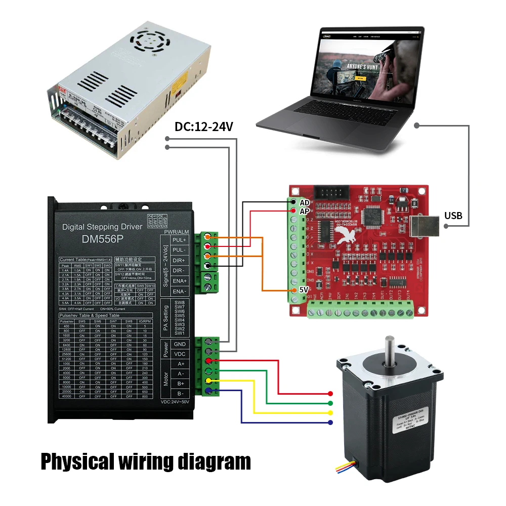 Nema 23 Stepper Motor Kit 4Axis with Driver Power Supply Interface Board and Debugger