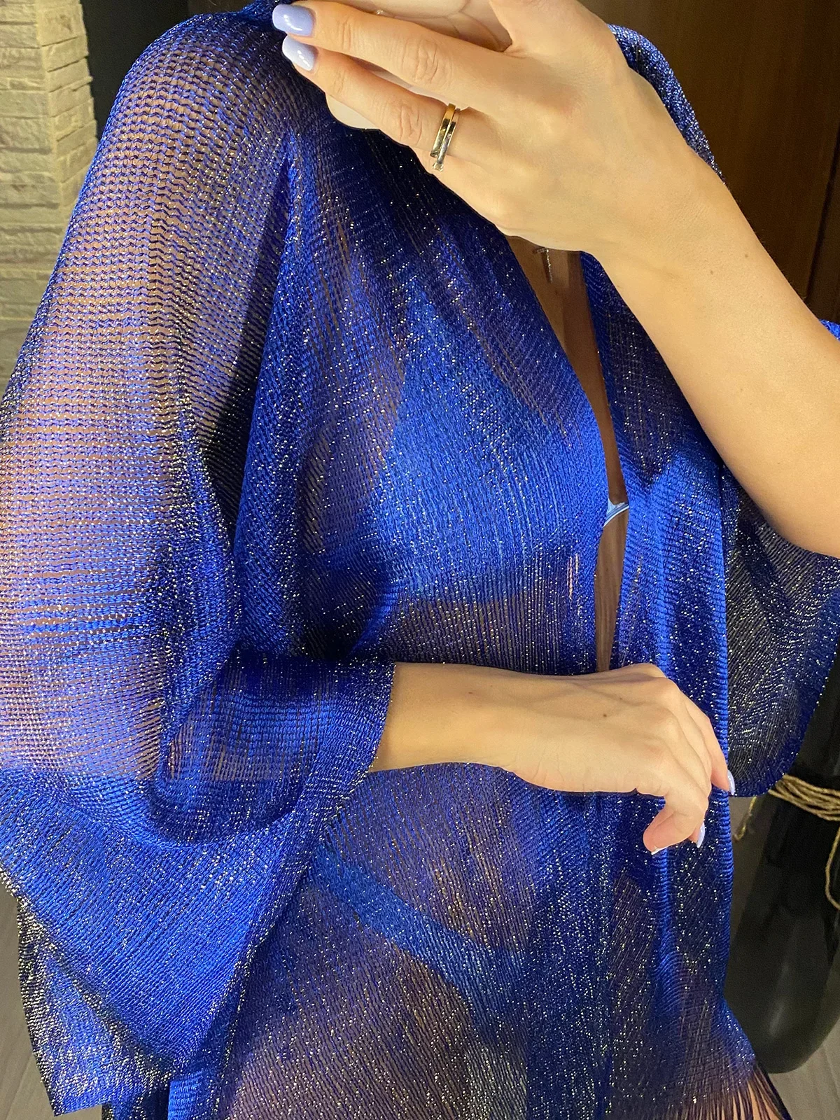 Sexy Fringe Tassel Mesh Sheer Shiny Knitted Tunic Beach Cover Up Cover-ups Beach Dress Beach Wear Beachwear Female Women