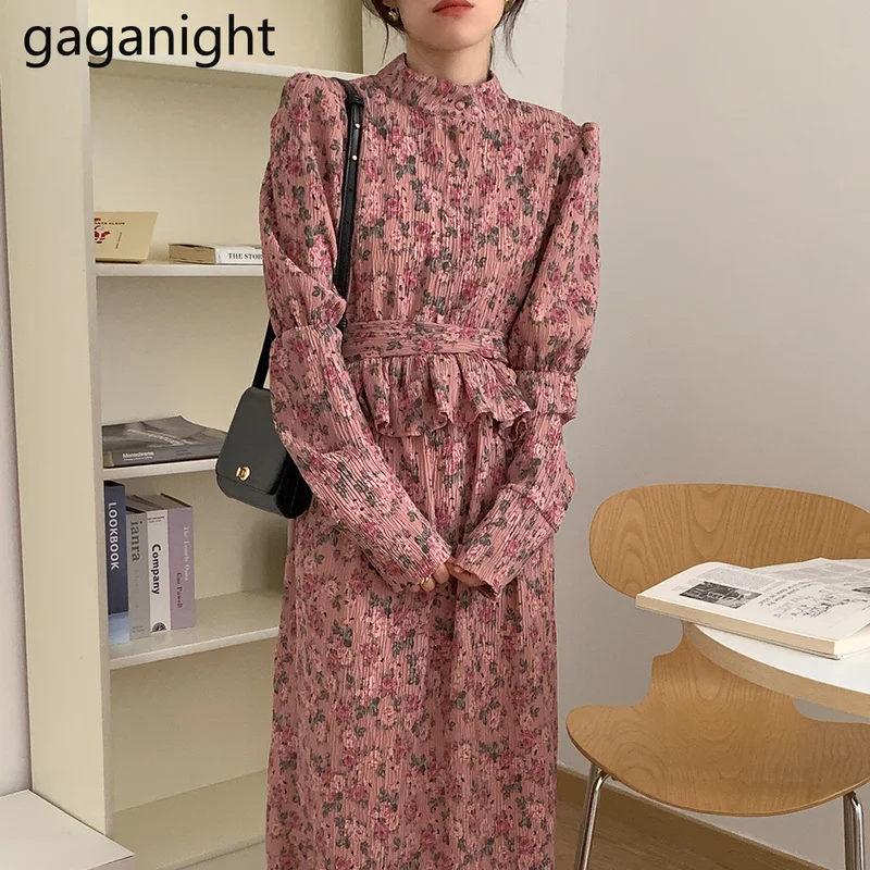 Gaganight женское платье в пасторальном стиле с цветочным рисунком и V-образным
