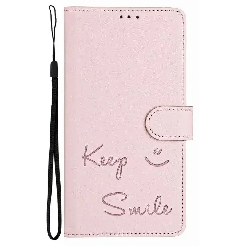 Luxurious Keep Smile Flip Case Card Wallet Phone Cover #EOB