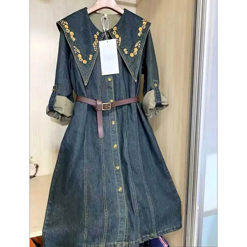 sachin and babi light blue dress Embroidered Denim Dress by Coach