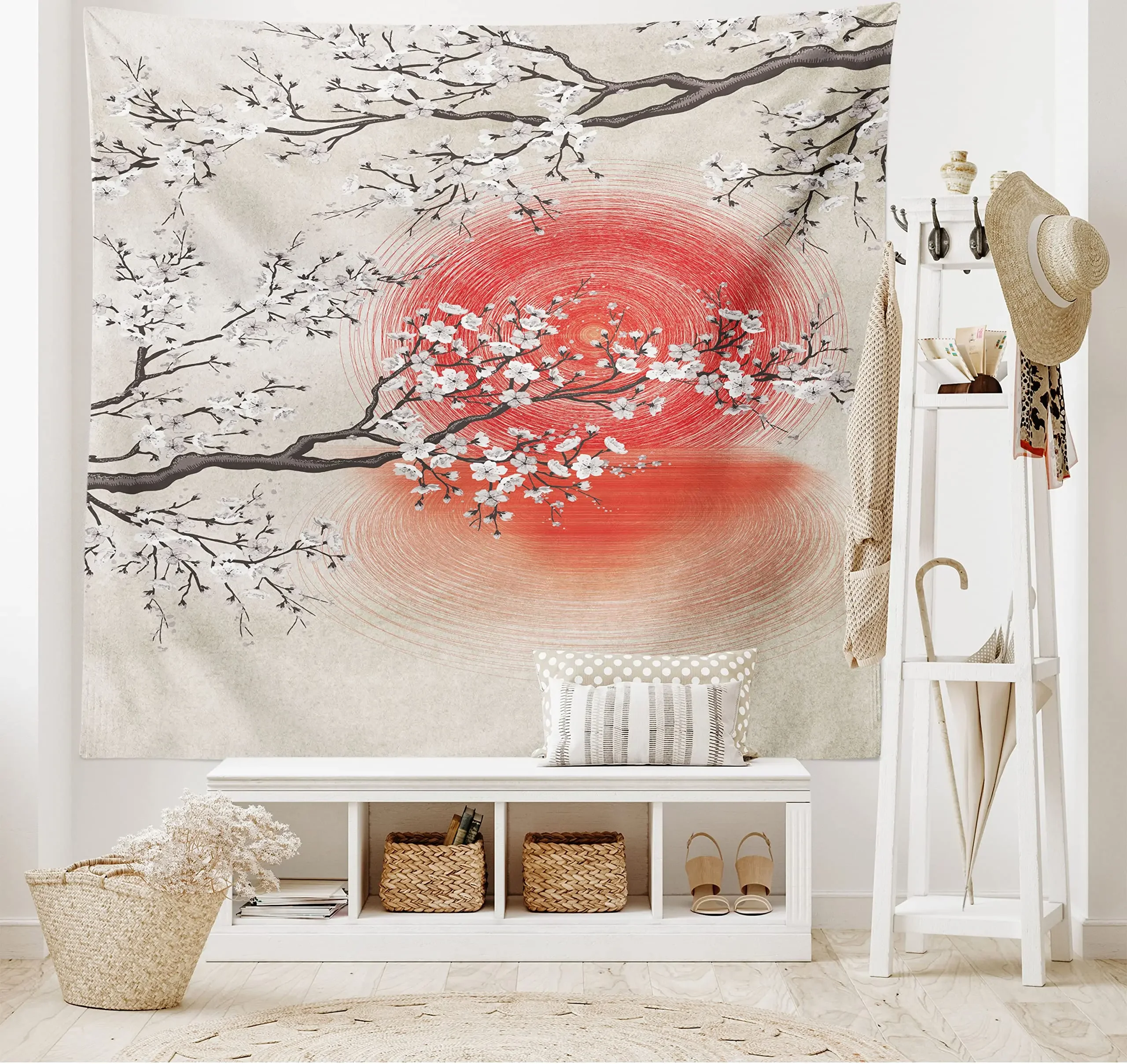 Tapiz Japonés De Anime Samurái, 60 X 40 Pulgadas, Flor De Cerezo, Estilo Japonés, Para Colgar En La Pared, Decoración De Fiesta, Decoración Del Hogar Para Dormitorio, Sala De Estar, Dormitorio