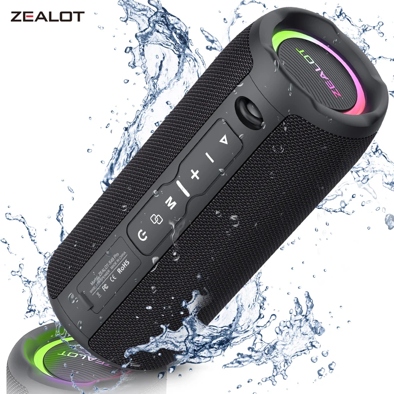 ZEALOT S49PRO Portable Bluetooth Speaker 20W IPX6 Waterproof,Micro SD Card,AUX-in Plug,10H Playtime,RGB Light  Wireless Stereo