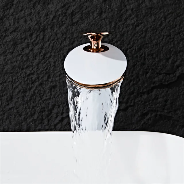 ก๊อกน้ำห้องน้ำสีโรสโกลด์ ก๊อกน้ำอ่างล้างหน้าทองเหลือง ก๊อกน้ำอ่างล้างหน้าแบบน้ำตก น้ำร้อนน้ำเย็น ก๊อกน้ำติดตั้งบนเคาน์เตอร์ ก๊อกน้ำห้องน้ำ 5