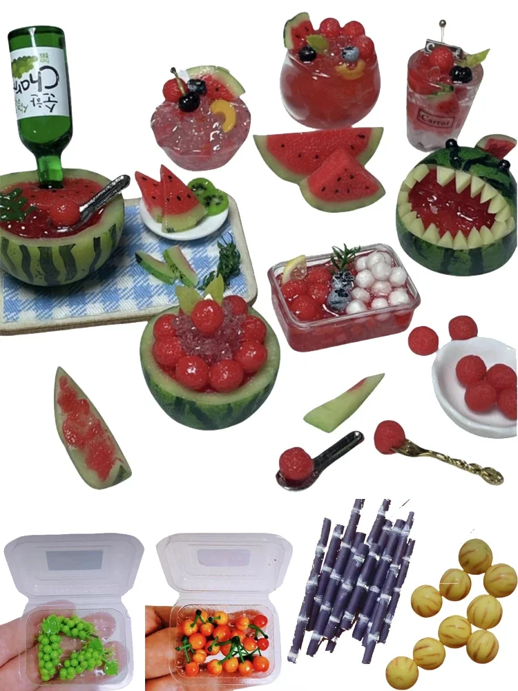 인형의 집 미니 수박 포도 체리 미니어처 아르부투스 슈가 케인 미니 과일 미니 주방 DIY 장식 인형 액세서리