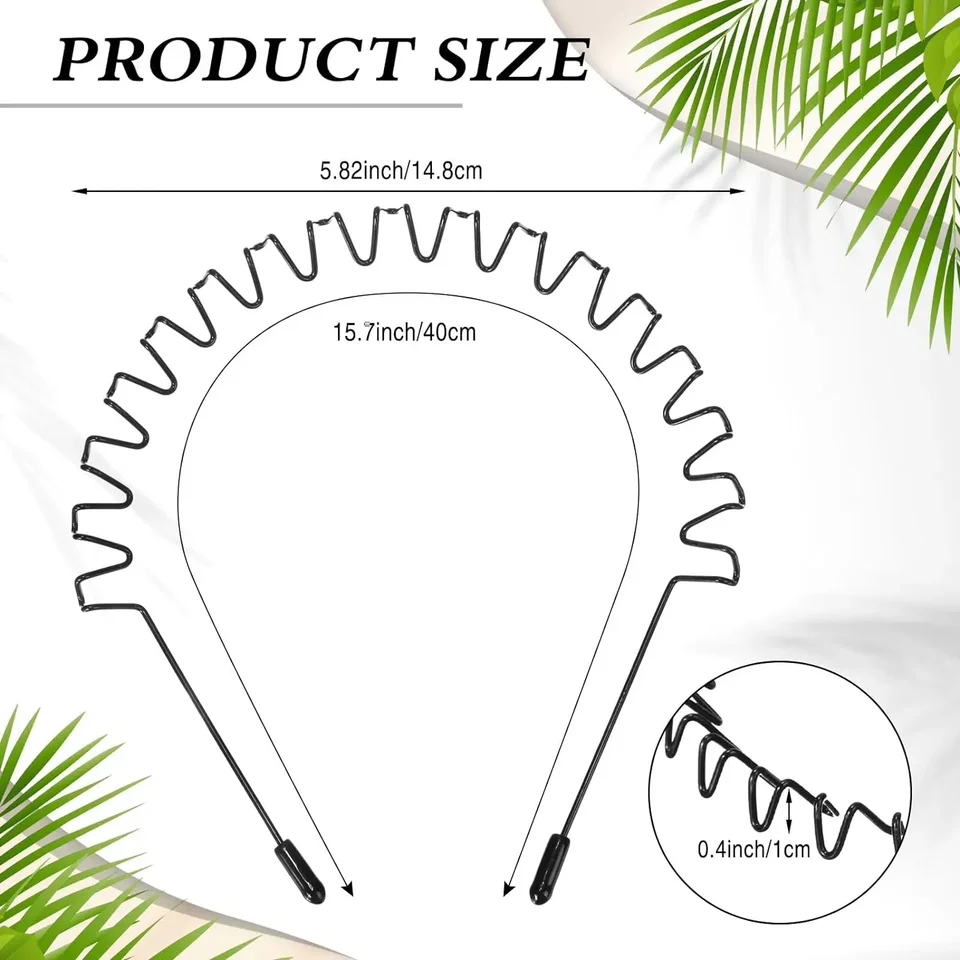 Fasce per Capelli in Metallo per Uomo e Donna, Unisex, Colore Nero Ondulato, Fascia per Capelli da Uomo con Clip a Cerchio, Accessori da Donna, Semplice Elastico Antiscivolo Ampio Copricapo