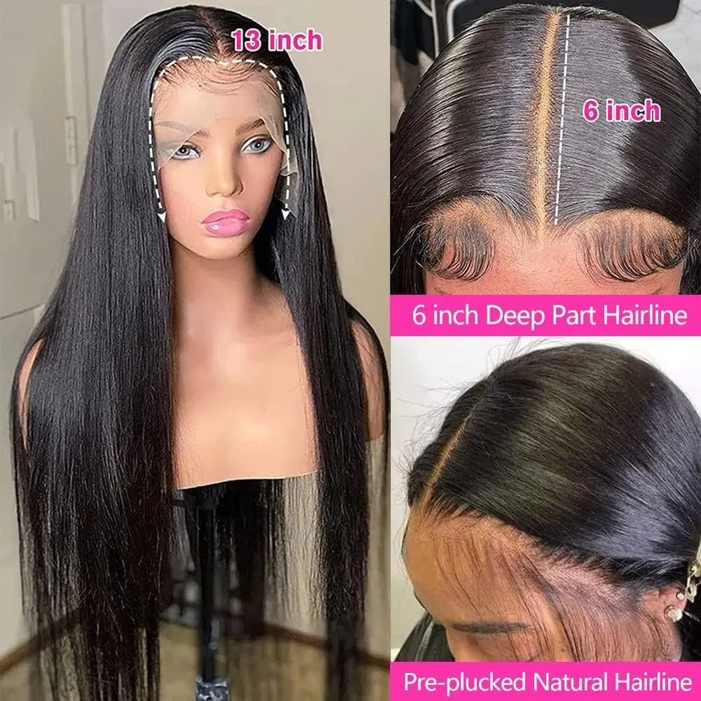28-inch straight lace front wig, 250 density human hair, 13x4 HD transparent lace, pre-plucked glueless 3
