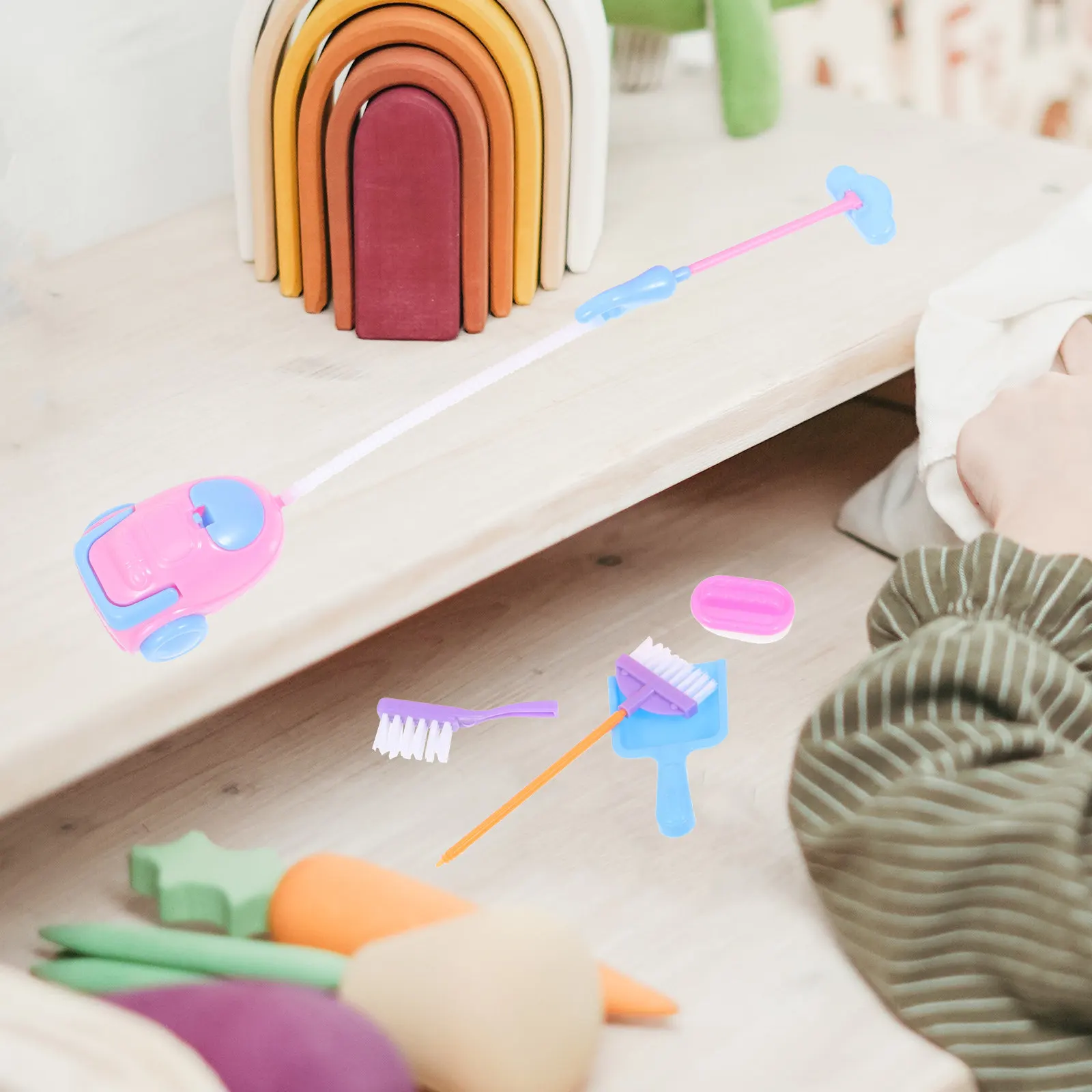 9Pcs 미니 하우스 청소 장난감 어린이 교육 세트 내구성 ABS 소재  소년 소녀 유치원을위한 안전
