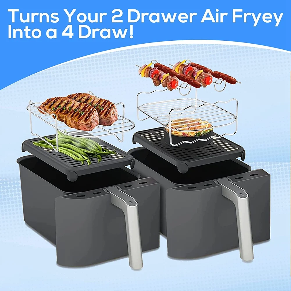 Double Basket AirFryer Parts 6 PCS for Ninja Foodi AF300UK AF400UK Tower T17088 Instant Salter Dual Zone Deep 7.6L-9.6L air fryer accessories