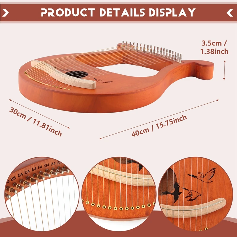 ABVE-Lyre Harp,19 String Greek Violin,19 String Lyre Unique Patterns Carved Phonetic Symbols,For Music Lovers Beginners,Etc