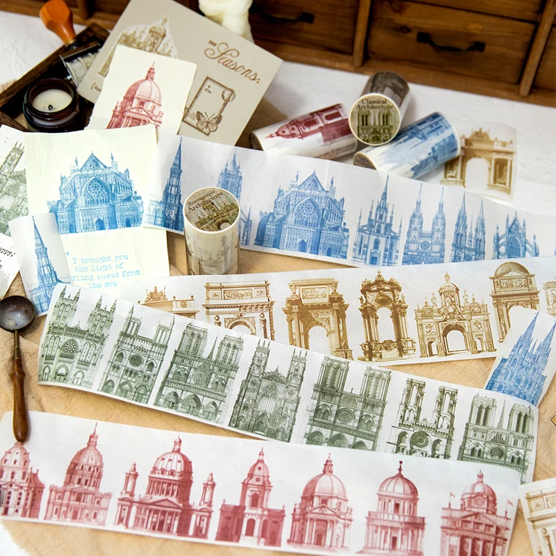 

Palace Architect Series Vintage Style Washi Tape Cutting Decor Hand Account Aesthetic Scrapbooking Notebooks Design Accessories