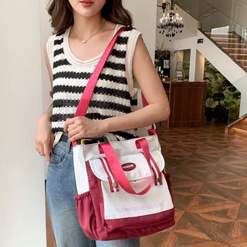 Large Capacity Harajuku College Canvas Single Shoulder Bag - Stylish Women's Japanese Style Handbag for Carrying Books 4
