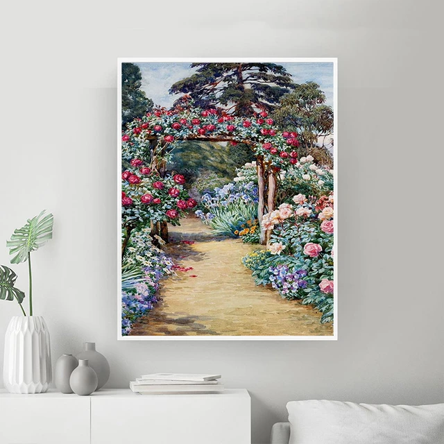 DIY Large Diamond Painting, Cross Stitch, Garden Tree Flowers Wall Art,  Full Round Drill, Embroidery for Home Decor, 5D - AliExpress