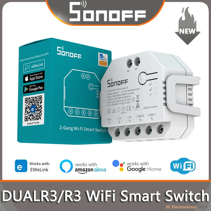 Sonoff Dual R3 Diy Mini Wifi Smart Light/Curtain Motor Switch 2 Gang Dual Relay Control Misurazione Della Potenza Ewelink Alexa Google Home