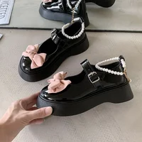 Women's Banquet Bowknot Thick-soled Shoes Spring and Autumn Fashion New Round Toe Solid Color Casual Mary Jane Shoes 2