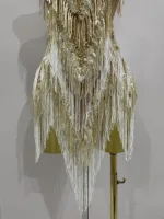 Stock 2025 Women Sexy Stretch Mesh Sparkly Rhinestone Tassels Mini Dress Nightclub Singer Dance Stage Costume Evening Gowns - Image 6