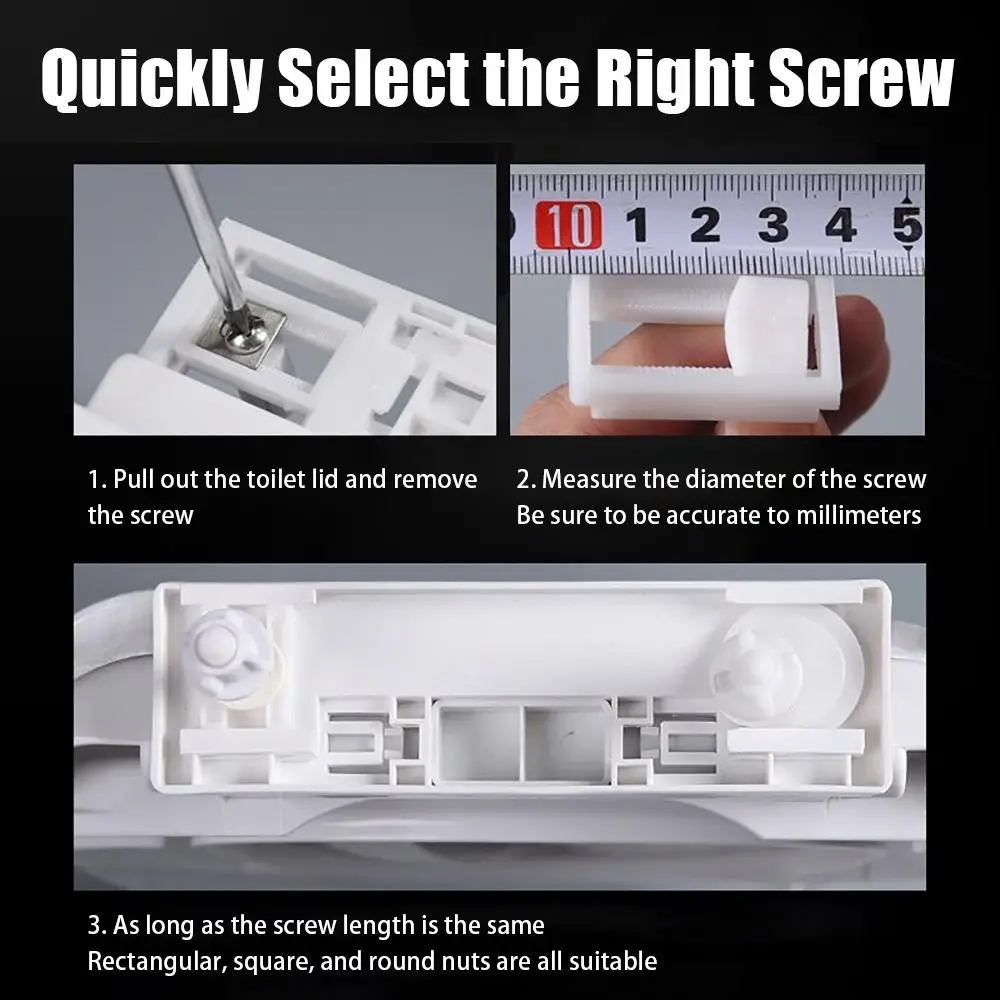Description Picture 5 of item1Pair Seat Cover Plate Replacement Toilet Seat Repair Screws Bathroom Accessories Universal Lid Hinge Repair Bolts Plastic
