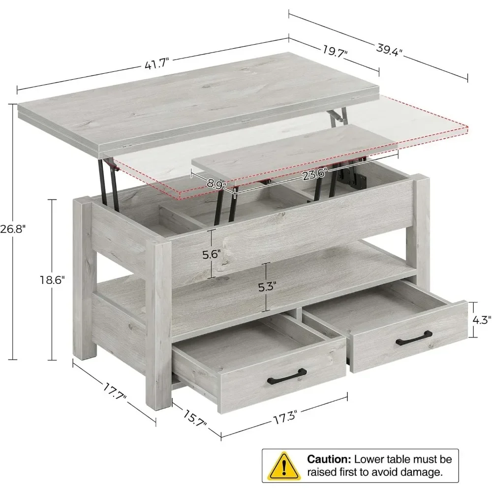 Lift Top Coffee Table, Multi-Function Convertible Coffees Tables with Drawers, Coffee Table Converts To Dining Tables 3