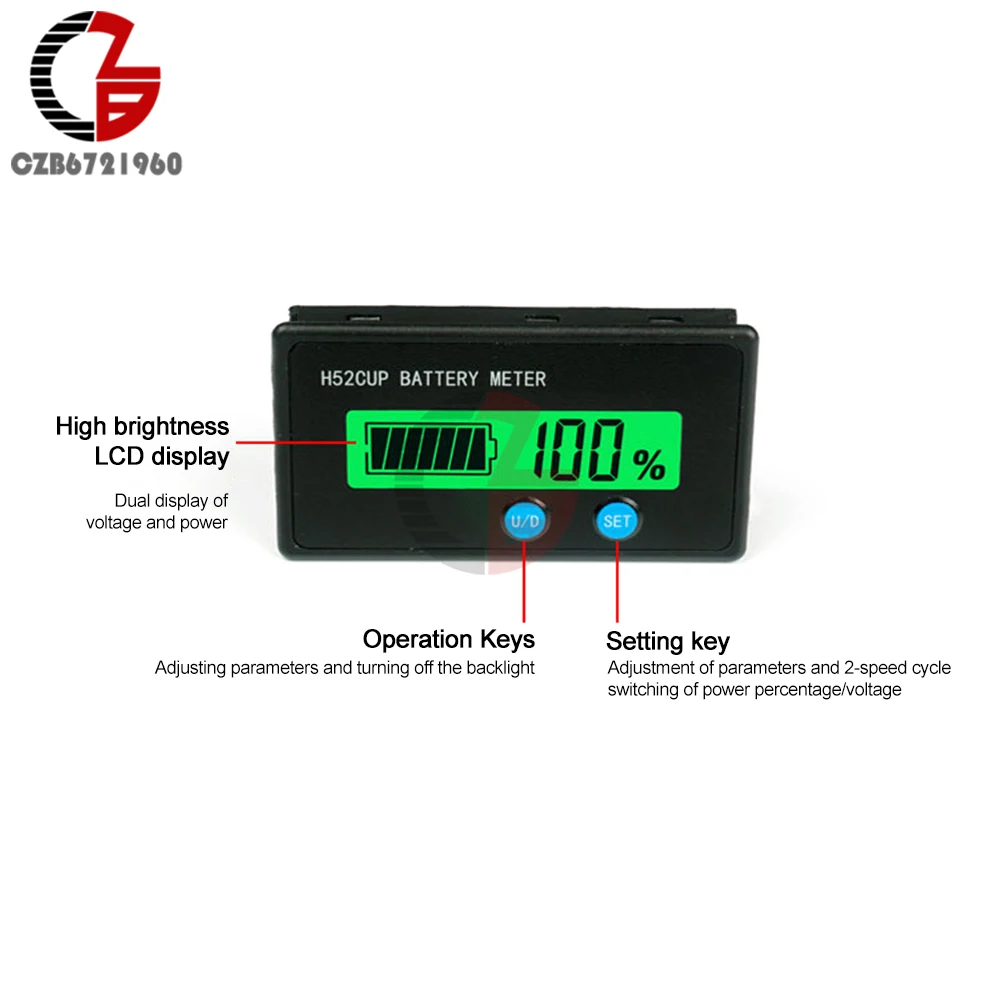 H52 Battery Level Indicator Voltmeter DC 9~90V Lead-acid Battery Lithium Iron Phosphate 12V 24V 36V 72V Battery Capacity Tester 2