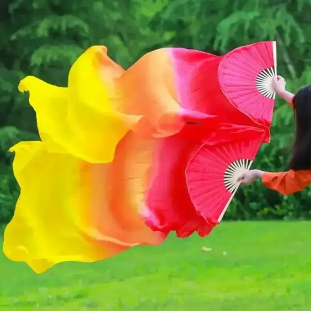 150cm Length Ms.Belly Dancing Fan Gradient Long Color Fans Practice Dancer Props Fan Chinese Silk Dance Imitation E6W7 silk fans,hand fan