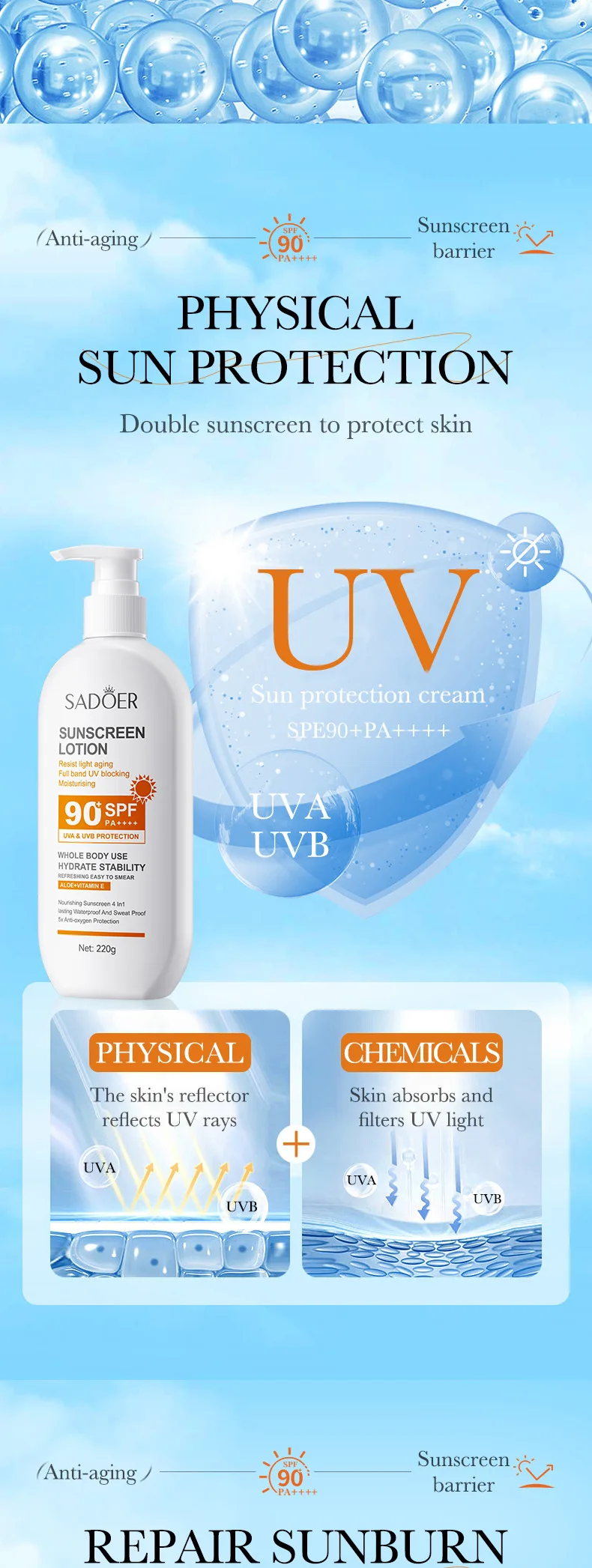 Feuchtigkeitsspendende Aloe Vera Und Vitamin E Sonnencreme Spf 90_voghion.com