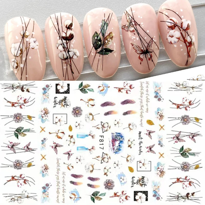 Geometric Lines Flower Leaf 3D Nail Stickers Gold Leaves Spring Summer Tulip Transfer Slider Art Decoration Manicures | Красота и