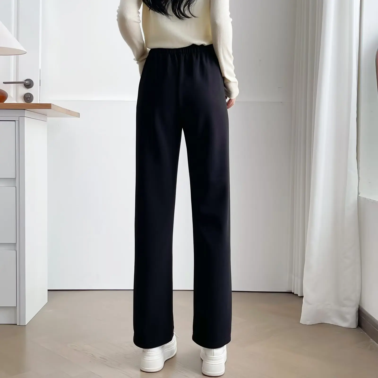 XXXXL Fashion Plus Size Women's Straight Leg Pants 2025 Autumn/Winter New Basic Commuting Fleece Warm Casual Trousers 5139