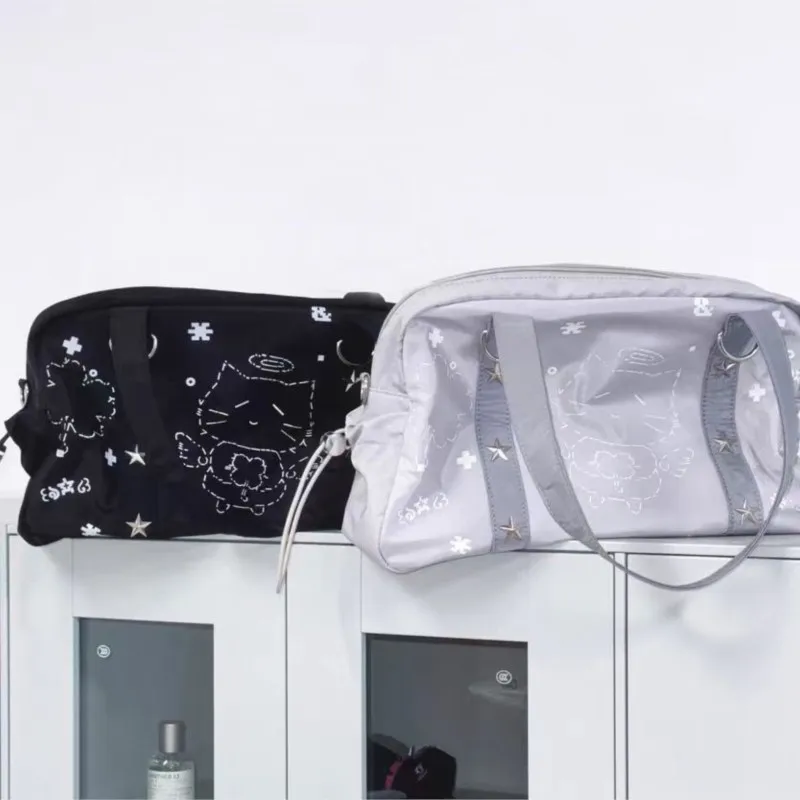 JIAERDI Sweet Cute Cat Black Handbag Purse Hot Girls Nylon Transparent Ita Bag Student Harajuku Aesthetic Shoulder Bags Women