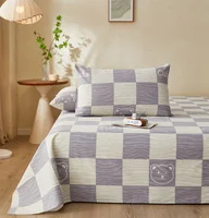 Checkerboard Bear Bed Sheet Set 3Pcs Cotton High Quality Bedsheet Sets Comfortable Breathable Queen Bedding with Pillowcases 3
